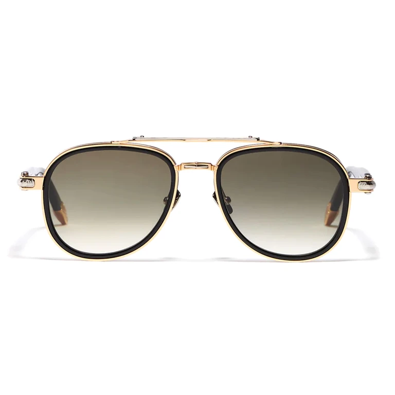 John Dalia Akira - C409 Shiny Black Yellow Gold Platine Nd Metal Sunglasses - Women