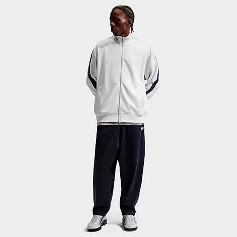 Nike Men's Sportswear Club Oversized Knit Track Jacket in Photon Dust/White/Midnight Navy Size: XS