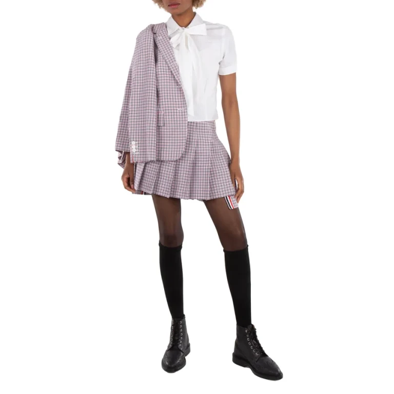 Thom Browne Check-Pattern Pleated Miniskirt