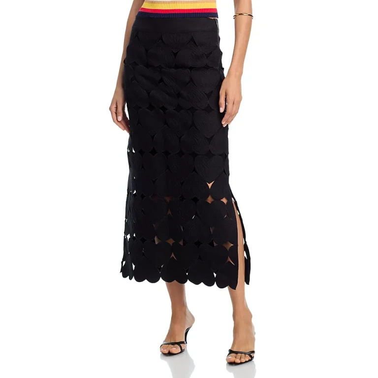 Farm Rio Black Hearts Midi Skirt