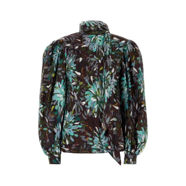 Printed Twill Blouse Azuregreenmc Silk Maglie - Women