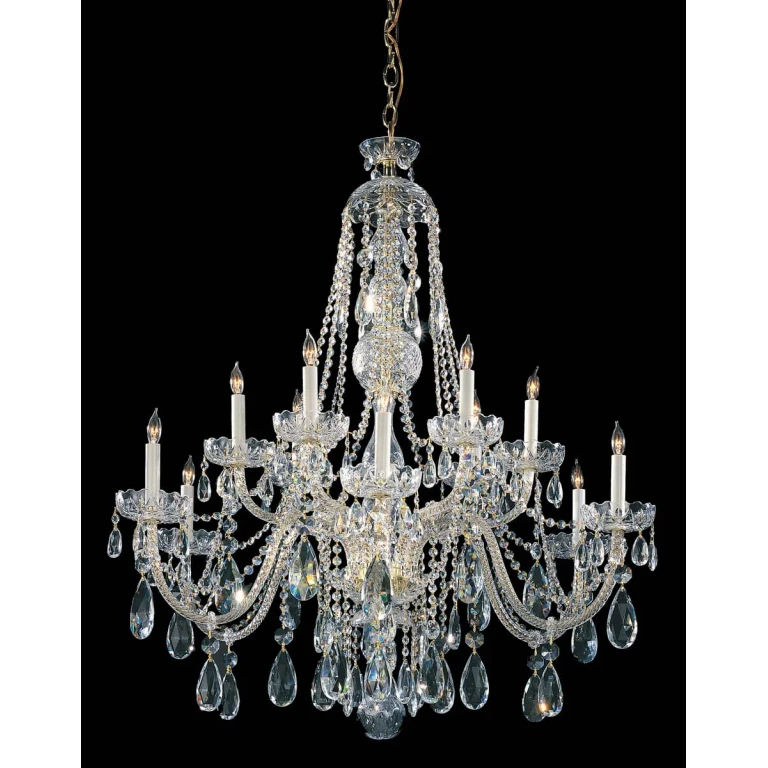 Traditional Crystal 12-Light 48" Traditional Chandelier in Polished Brass with Clear Swarovski Strass Crystals
