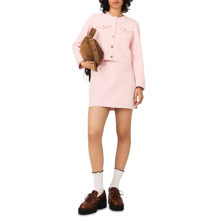 Maje Short Topstitched Knit Skirt