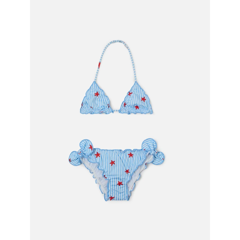 Mc2 Saint Barth Cris Classic Triangle Bikini With Starfish And Striped Print Blue