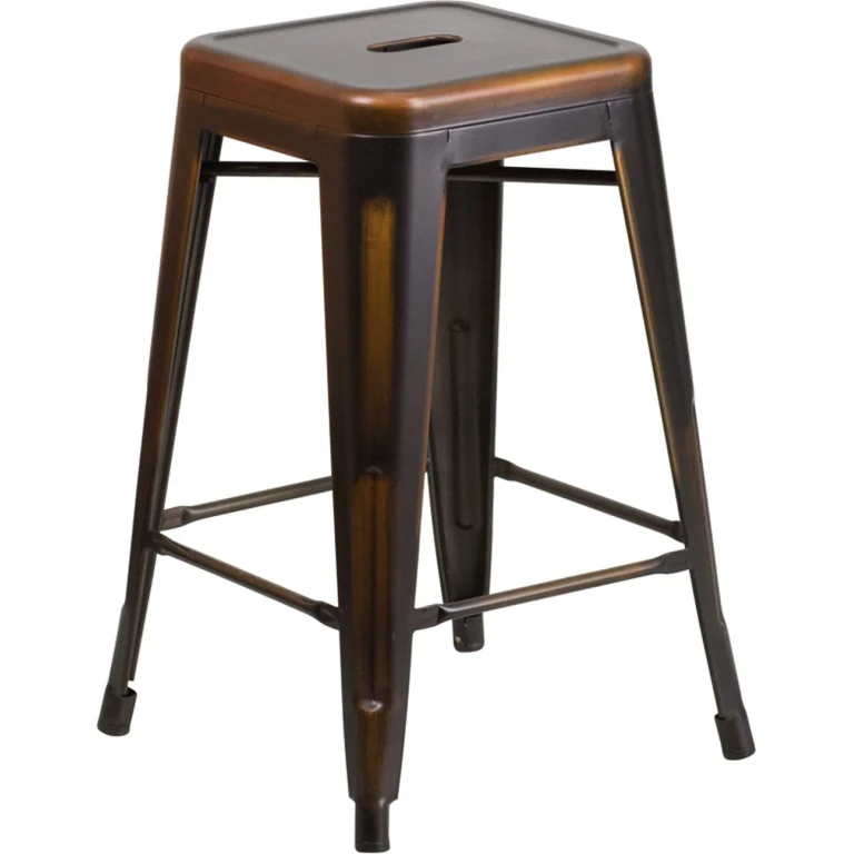 Distressed Copper Metal Counter Height Stool
