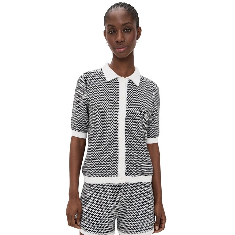 Varley Gaelle Polo Knit Top Snow White/Black XL