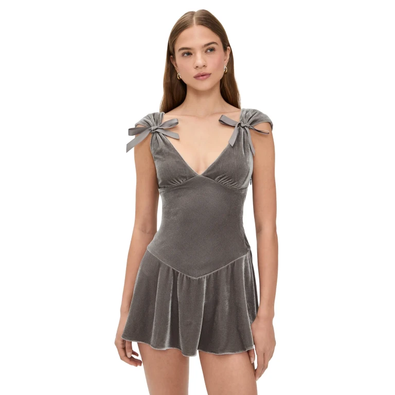 GUIZIO Aria Velvet Mini Dress Gunmetal XS