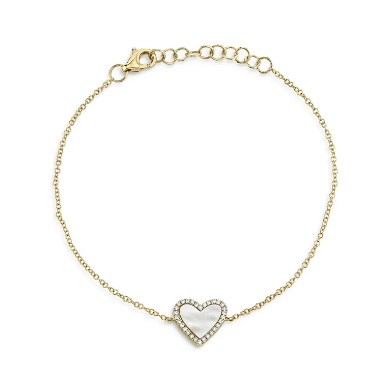 Diamond & Mother-of-Pearl Heart Chain Bracelet in 14K Yellow Gold - Exclusive