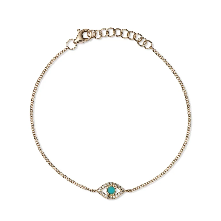 14K Yellow Gold Kate Turquoise & Diamond Evil Eye Chain Bracelet