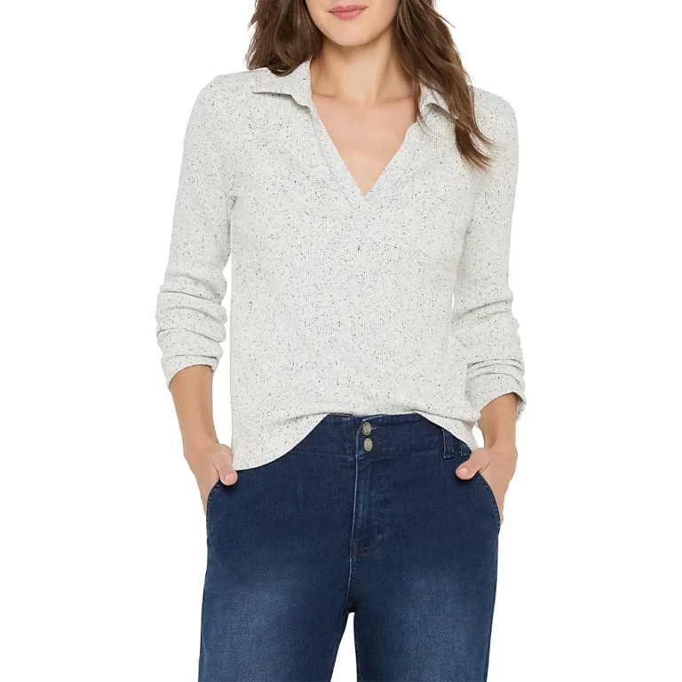 Rib Long Sleeve Polo Top