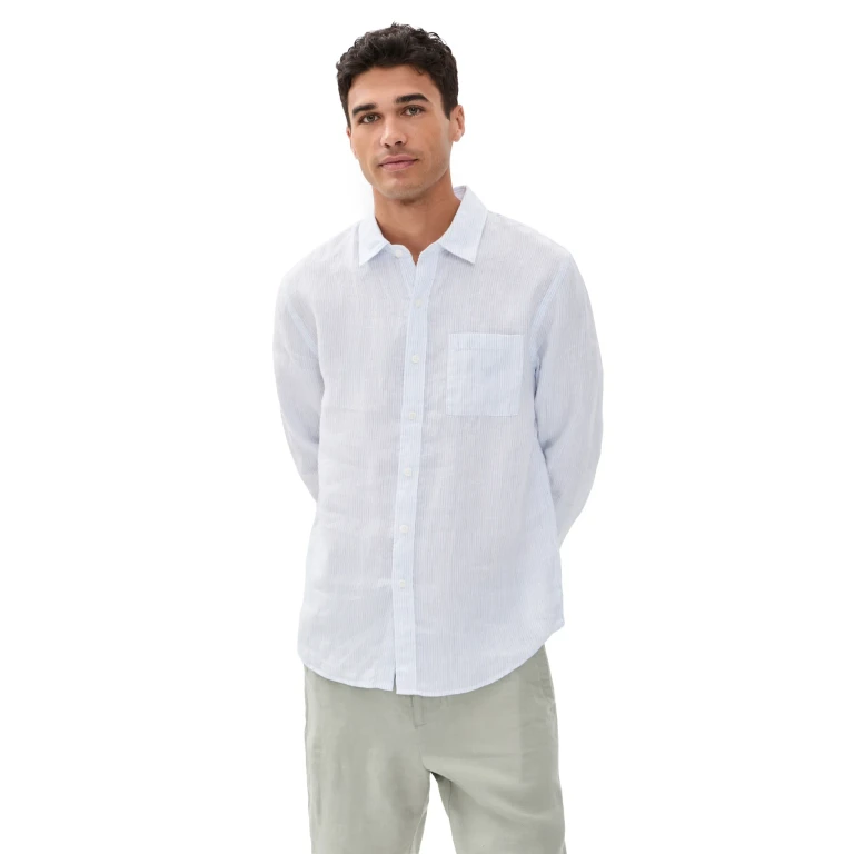 Vince Tate Stripe Long Sleeve Classic Shirt Optic White/Novo XL