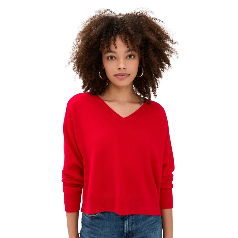 Tanya Taylor Audrey Cashmere V Neck Sweater Scarlet S