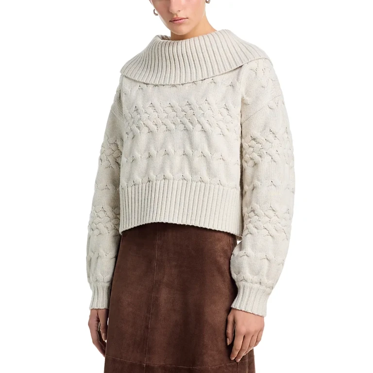 525 Maureen Cowl Neck Mixed Cable Knit Pullover Sweater