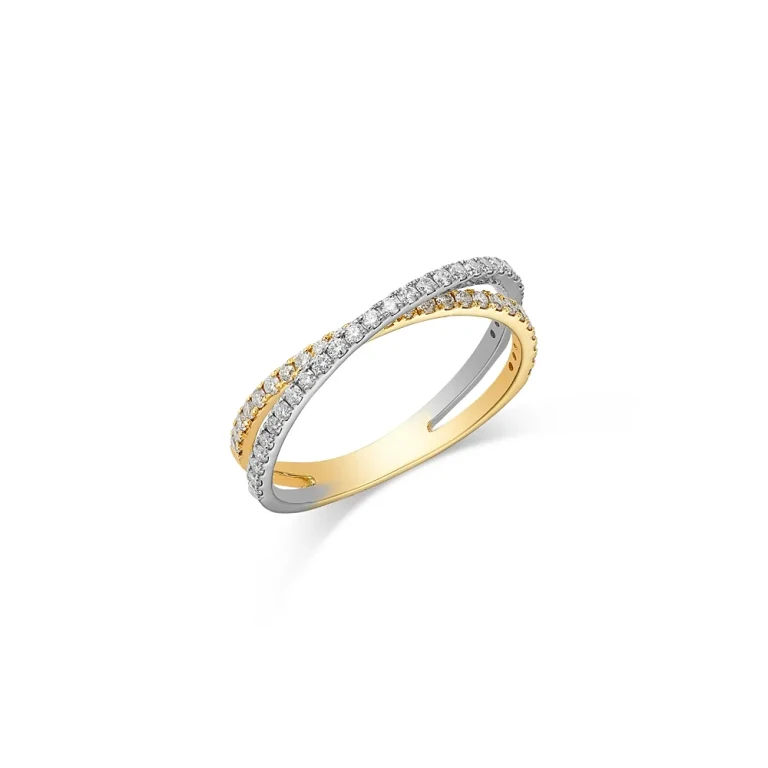 Diamond Crossover Ring in 14K White & Yellow Gold, 0.40 tcw