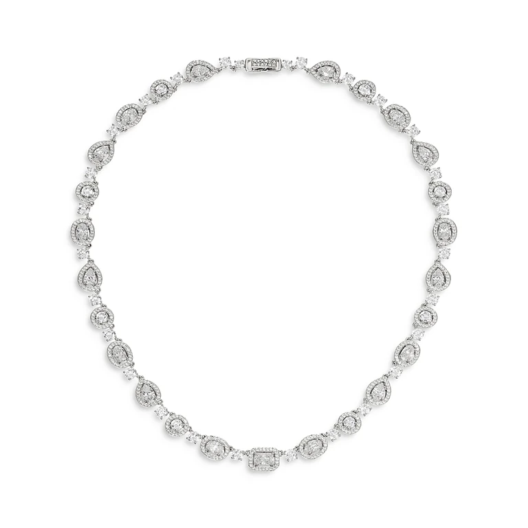 Nadri Radiant Cubic Zirconia Halo Collar Necklace in Rhodium Plated, 16