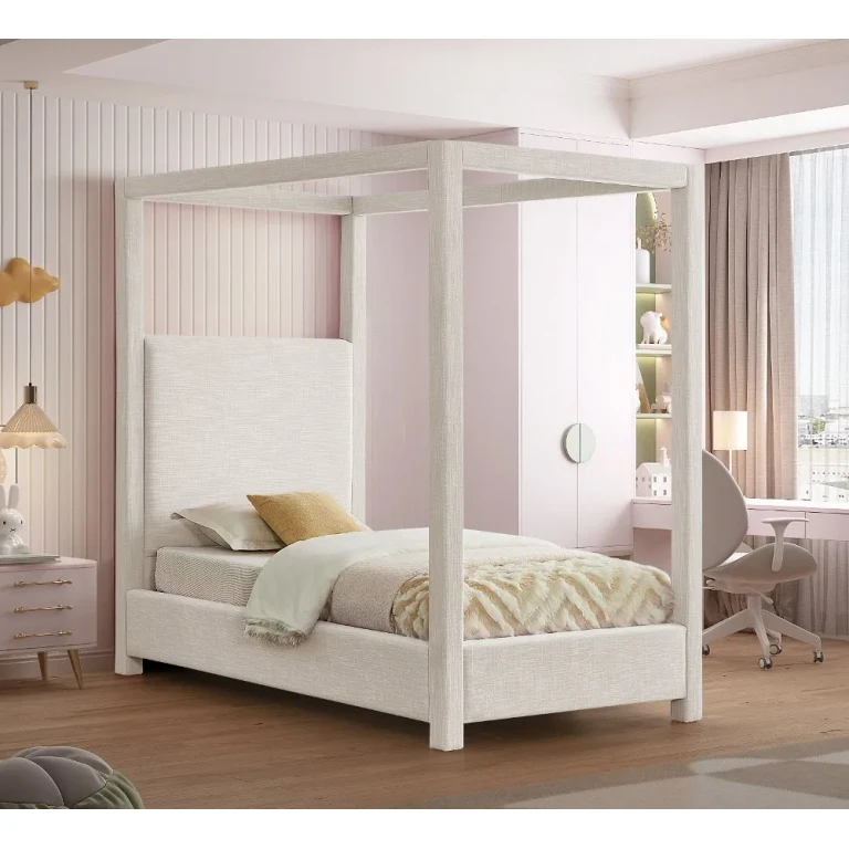 Emerson Cream Textured Linen Twin Canopy Bed