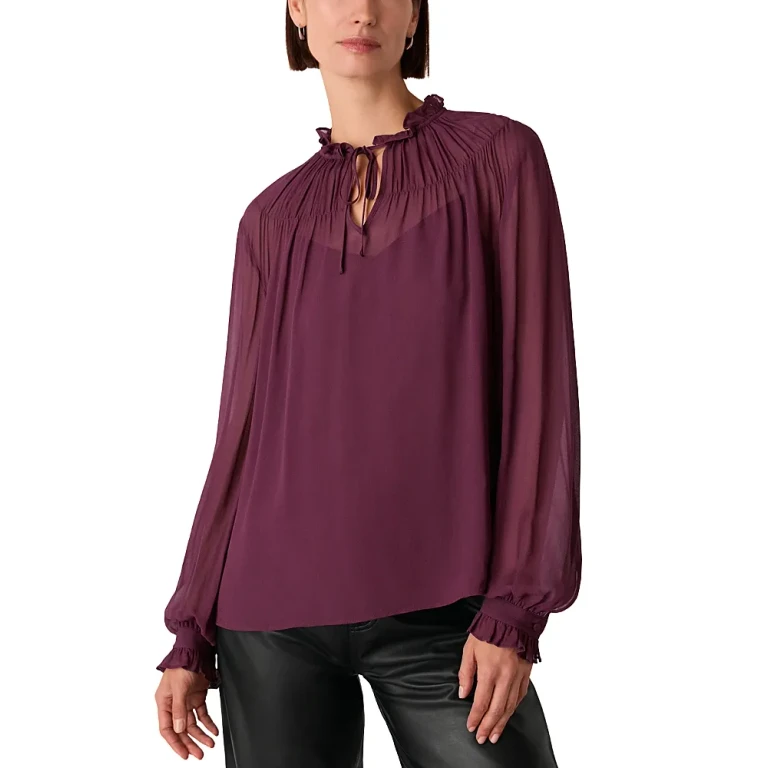Whistles Tie Neck Sheer Blouse
