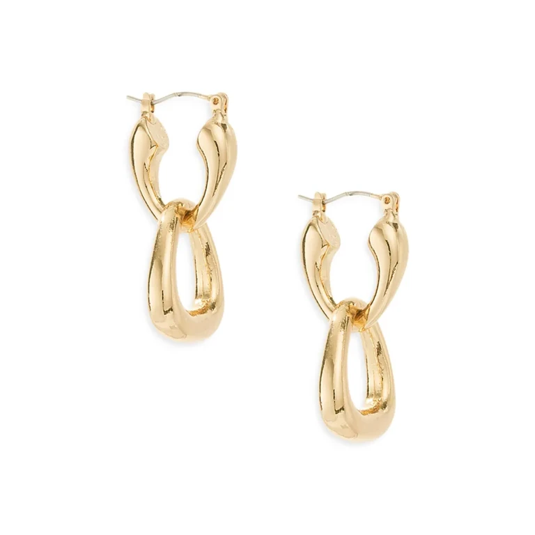 Ettika Double Dangle Hoop Earrings in 18K Gold Plate