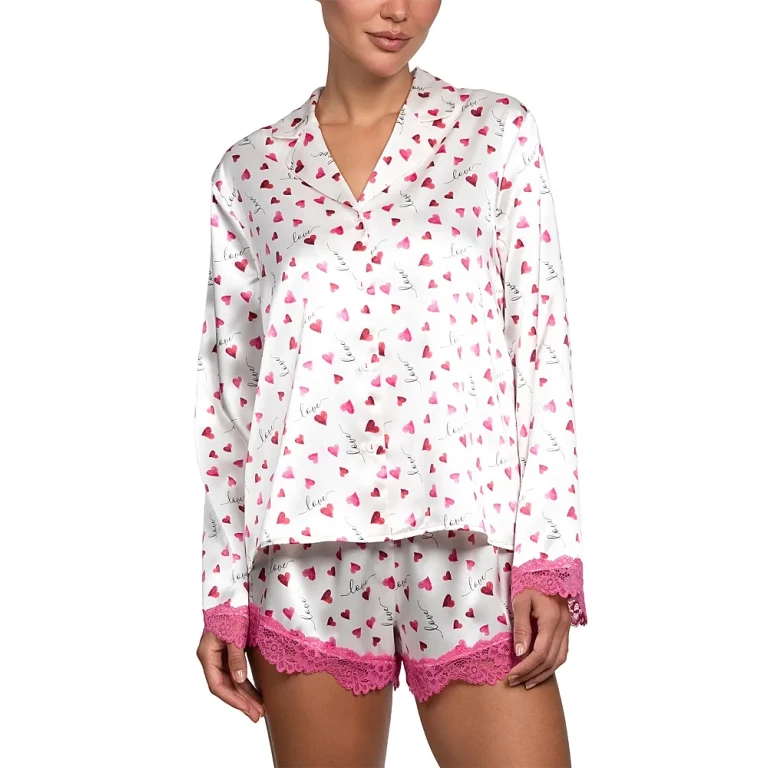 In Bloom by Jonquil Stretch Satin Novelty Heart Shortie Pajama Set