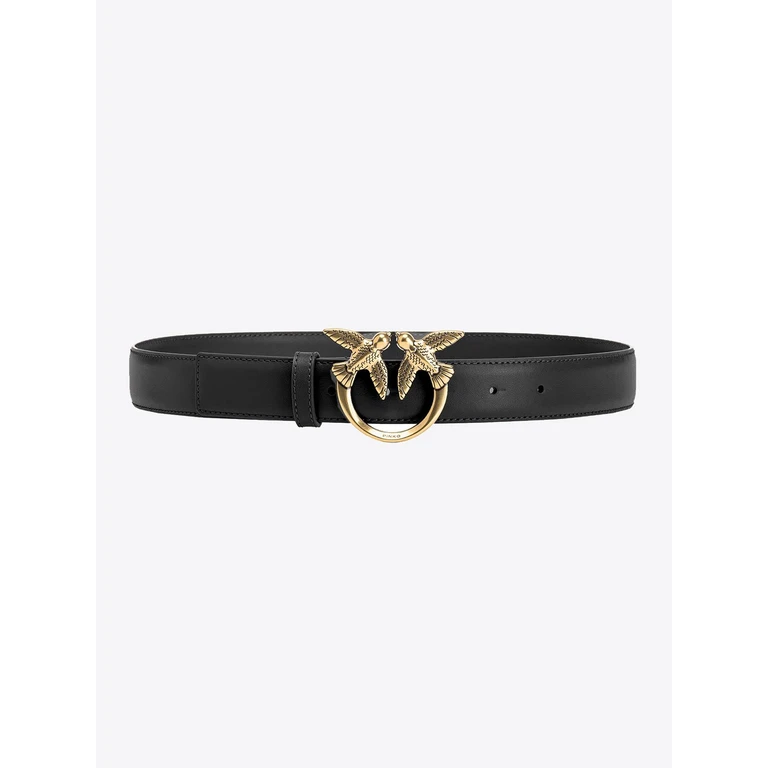 Pinko Love Berry H3 Black Calf Leather Belt - Women