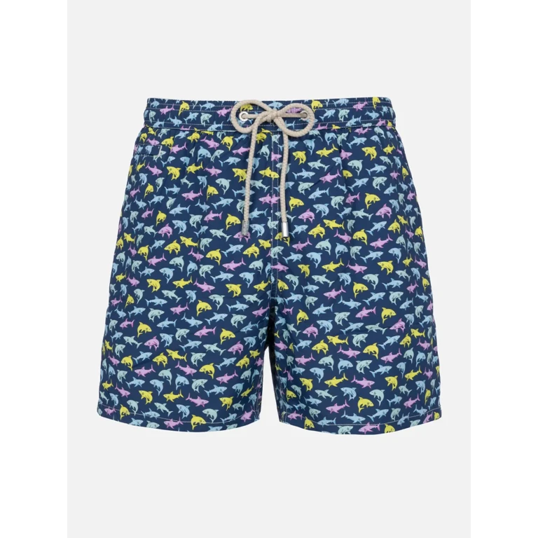 MC2 Saint Barth Lighting Micro Fantasy Blue Shark Print Swim Shorts