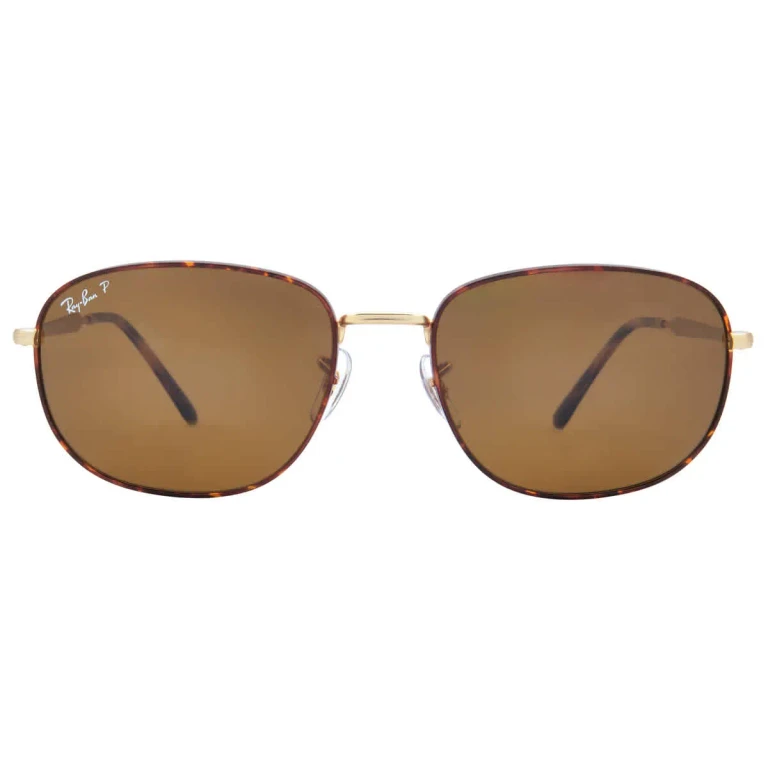 Ray Ban Polarized Brown Rectangular Unisex Sunglasses RB3755 001/57 59