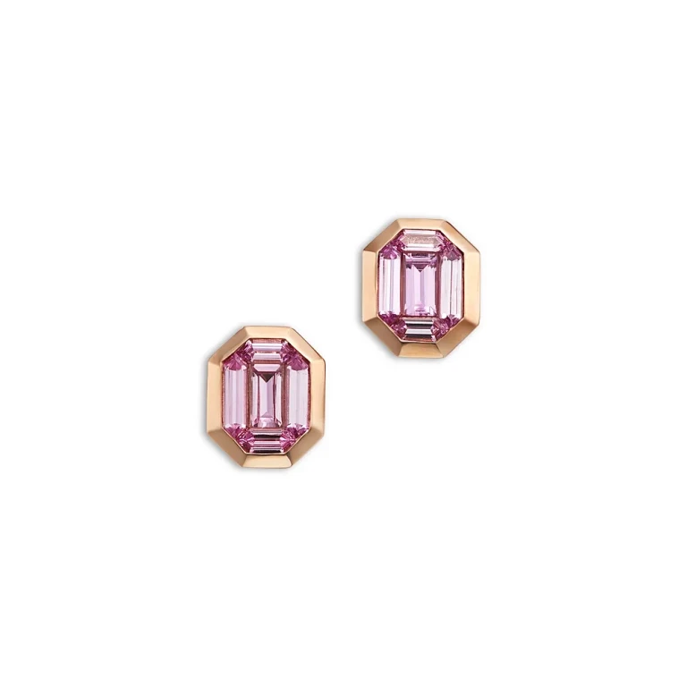 Pink Sapphire Stud Earrings in 14K Rose Gold