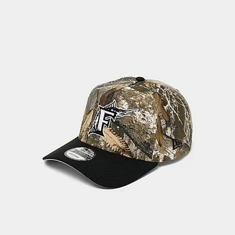 New Era Florida Marlins MLB Camo 9FORTY A-Frame Snapback Hat in Camo/Black