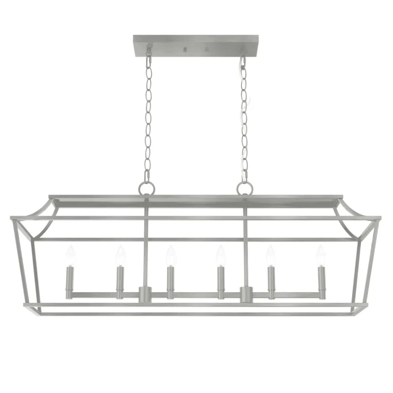 Brushed Nickel Six Light Linear Chandelier from the Laurel Ridge Collection