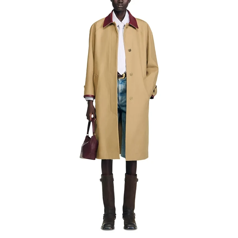 Sandro Leather Collar Trench Coat