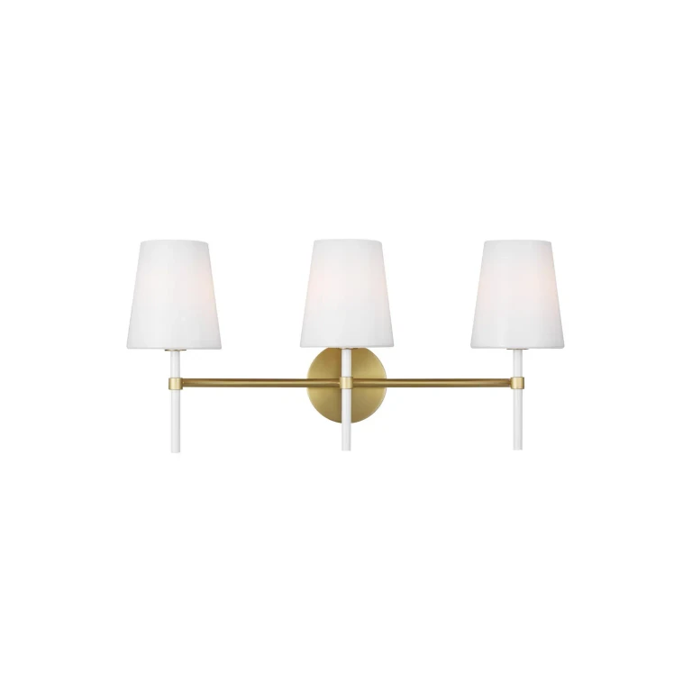 Visual Comfort Studio Monroe 3-Light Bathroom Vanity Light in Burnished Brass And Gloss White by Kate Spade New York