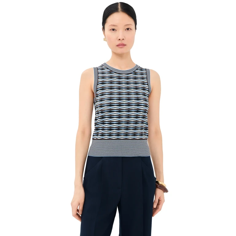 Veronica Beard Cropped Jerrel Knit Tank Blue Jay Multi XS