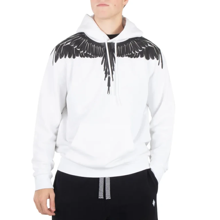 Mens White Black Logo Print Pullover Hoodie