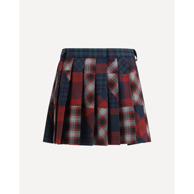 Jupe mini plissée en tartan patchwork Miu Miu
