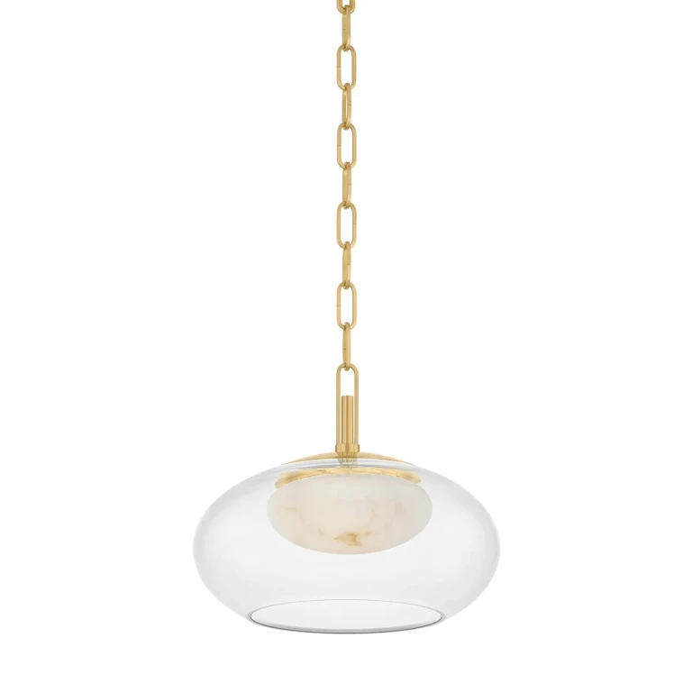 Aged Brass LED Pendant from the Moore Collection