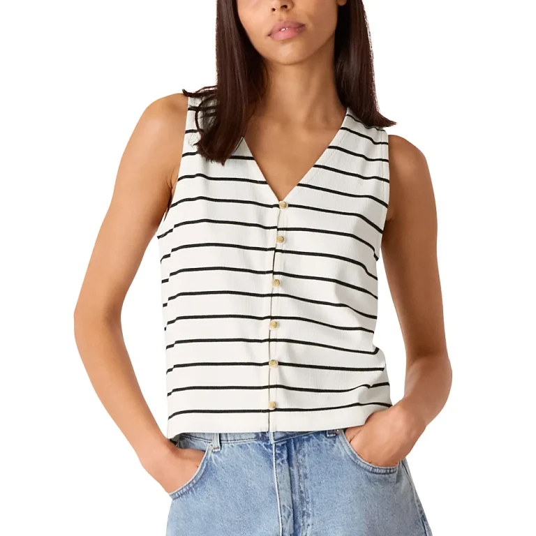 Whistles Striped Button Front Tank Top