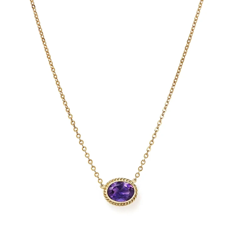 Amethyst Bezel Pendant Necklace in 14K Yellow Gold, 18