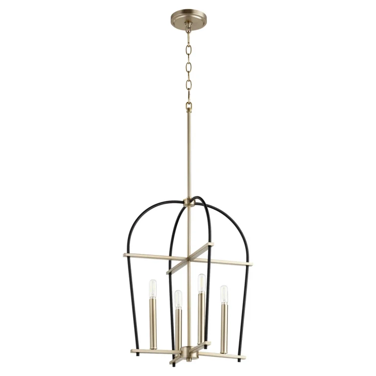Espy 4-Light Entry Pendant in Textured Black w with Aged Brass