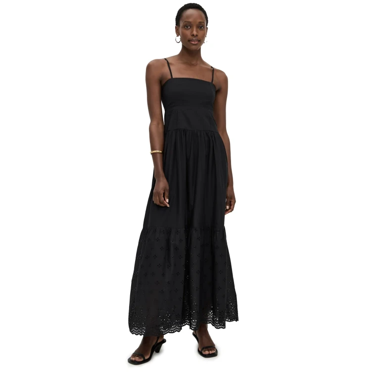 Playa Lucila Square Neck Maxi Dress Black Gingham M