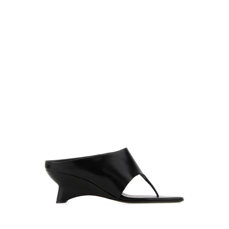 Khaite Black Leather Marlow Thong Mules