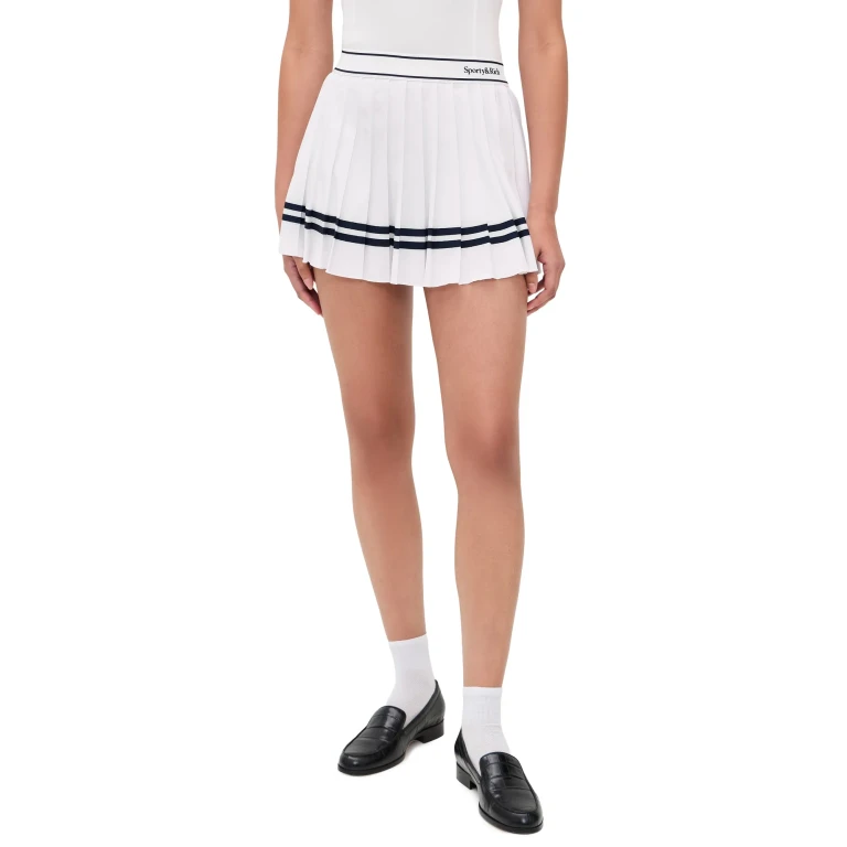 Sporty & Rich Serif Logo Pleated Skirt White/Dark Navy XS