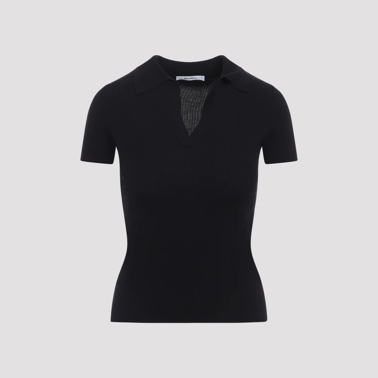 Max Mara Albero Knit Ribbed Polo Blue Virgin Wool Sweater - Women