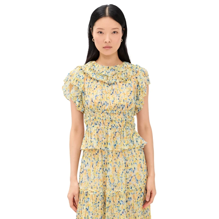 Ulla Johnson Athene Short Sleeve Silk Top Daffodil 10