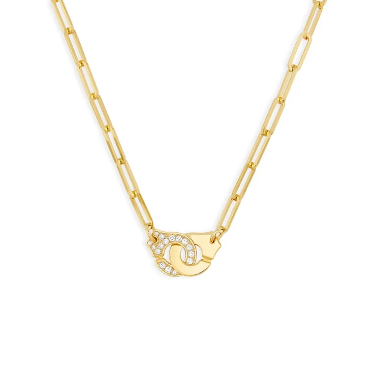 Dinh Van 18K Yellow Gold Menottes Diamond Interlocking Ring Pendant Necklace, 17.7