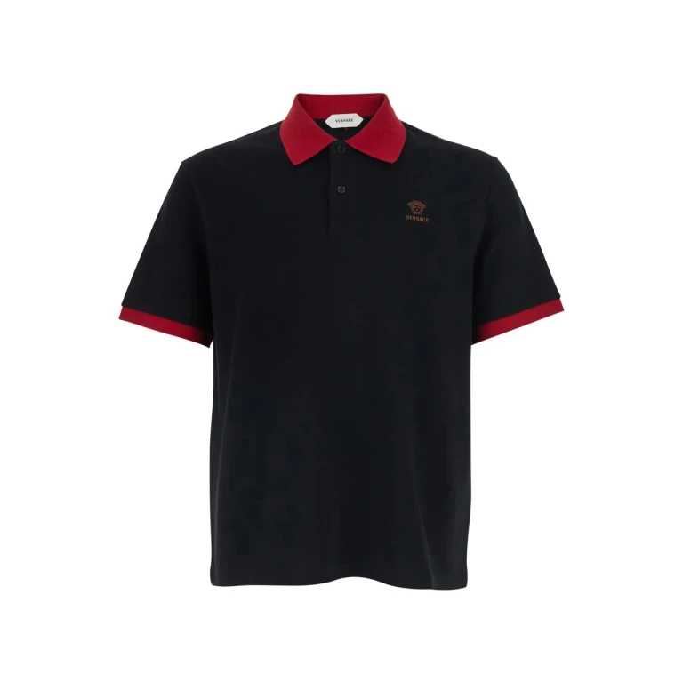 Versace T-shirt piquet Black With Round Neck And Short Sleeves For Men