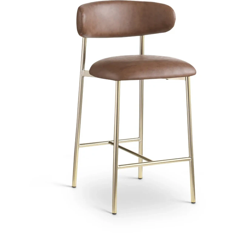 Lupita Brown Vegan Leather Upholstered Counter Stool, Set of 2