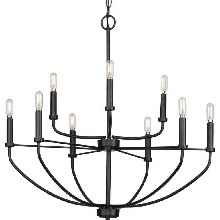 Matte Black Nine Light Chandelier from the Leyden Collection