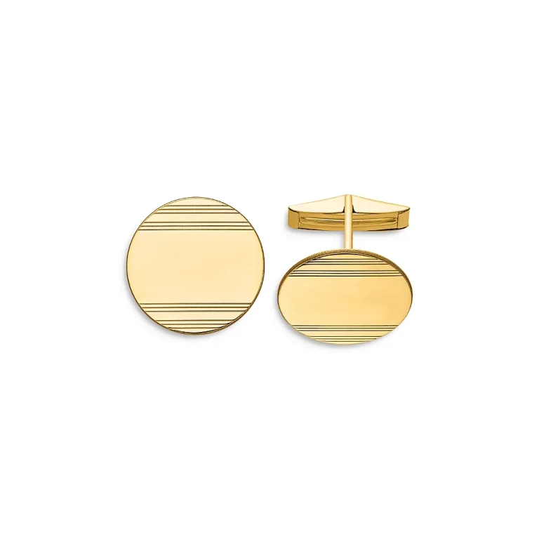 Men's Circular With Line Design Cuff Links in 14K Yellow Gold