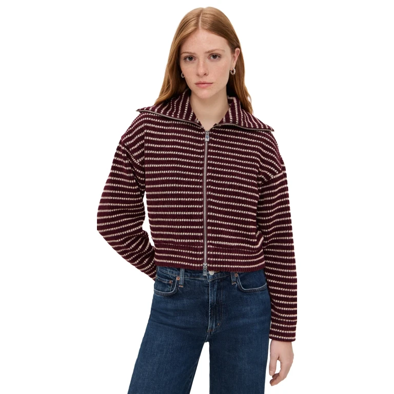 Madewell Zip Up Knit Jacket Pomegranate Stripe XXS