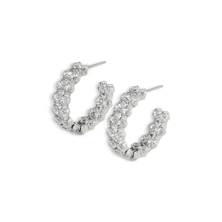 Nadri Cassi Cubic Zirconia Double Row Small Hoop Earrings